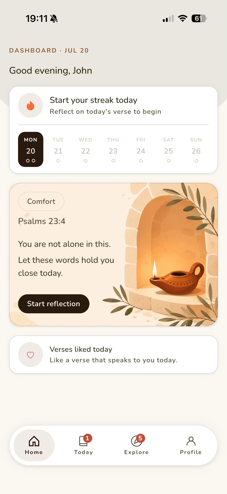 Aglow home — your day at a glance