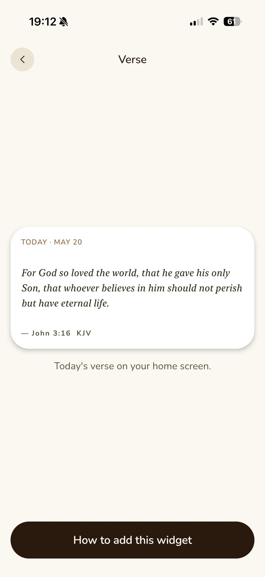 Aglow app — home screen widget showing daily Bible verse